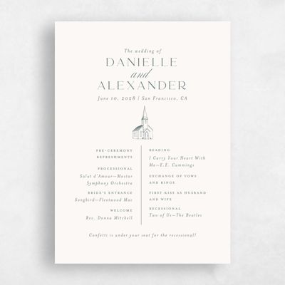 Beige Wedding Program - Classic Chapel
