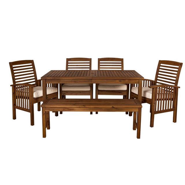 Dark Brown 6-Piece Wood Conversational Patio Set with Cream Cushions