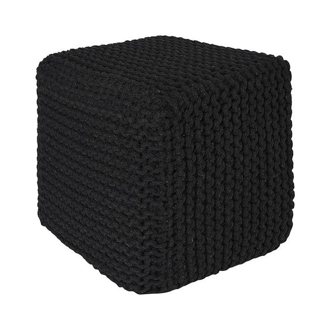 REDEARTH Cube Pouf Foot Stool Ottoman - Hand Knitted Poof - Cord Boho Pouffe - Home Décor - Stuffed Footrest for Living Room - Bedroom - Covered Patio (16" x 16" x 16") - Black