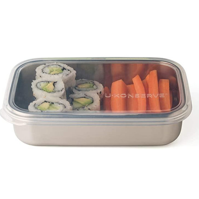U-Konserve Stainless Steel Rectangle Food-Storage Bento Box Container 25oz - Clear Silicone Lid - Leak Proof and Airtight - Dishwasher Safe - Plastic Free