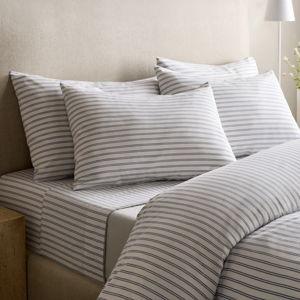Classic Organic Percale Duvet Cover in Double Stripe Mineral
