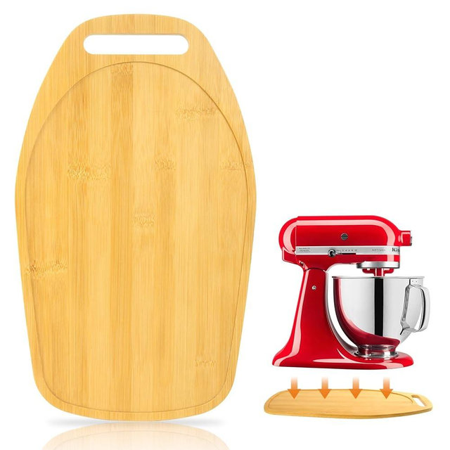 Mixer Slider for Kitchen Aid 4.5-5 Qt Tilt Head Stand Mixer, Bamboo Appliance Sliding Mat for Kitchenaid Artisan 4.5-5 Qt, Kitchen Countertop Accessories Mixer Moving Tray Attachments, With Handle