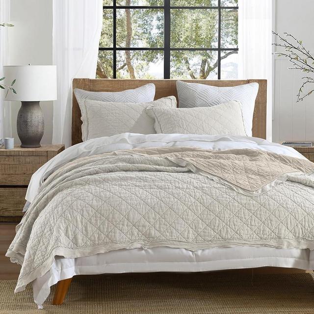 HORIMOTE HOME Linen/Cotton Bedding Set, 3-Piece King Size, Beige, Farmhouse Style, All Seasons
