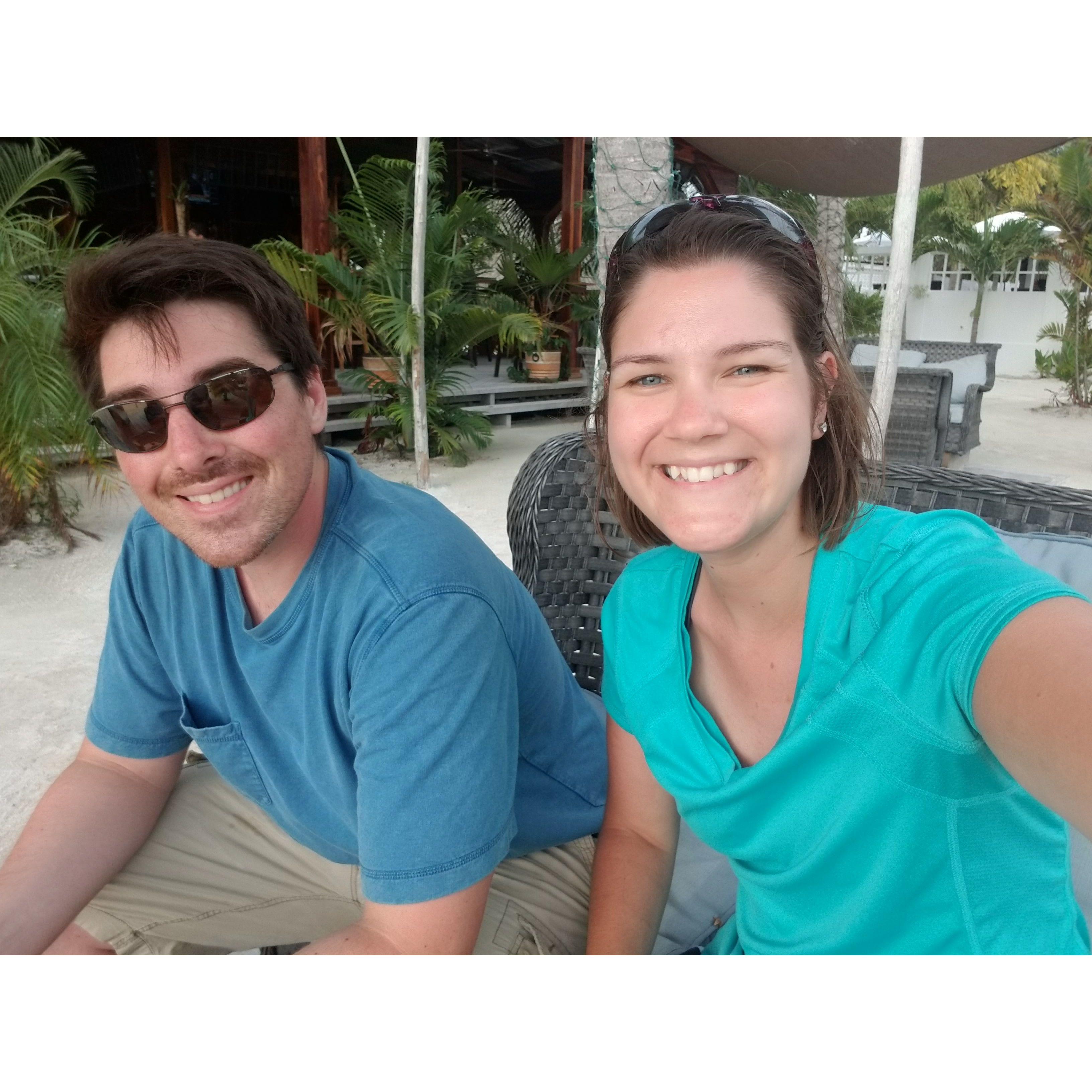 On the beach in Belize before petting sting rays