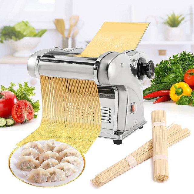WICHEMI Electric Pasta Maker Machine 3 IN1 Pasta Dough Spaghetti Roller Noodle Pressing Machine Stainless Steel 135W for Home Family Use (2.5mm round noodle+4mm flat noodle+9mm flat noodle)
