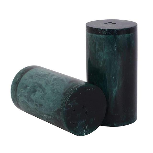 Vintage Horn/Mother of Pearl/ Polyresin Salt and Pepper Shakers Each Set is Unique! For Medieval & Fantasy Bar or Kitchen Table Décor Gifts (Polyresin-Green)