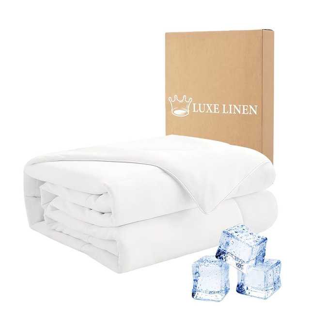 Luxe Linen Cooling Comforter King Size, All Season Cooling Blanket for Hot Sleepers Cold Breathable Summer Comforter Bedding Quilt 106"x 90"(King/Cali King, White)