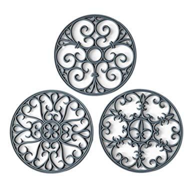 Silicone Trivet Mat - Hot Pot Holder Hot Pads for Table & Countertop - Teapot Trivet Kitchen Trivets - Non-Slip & Heat Resistant Modern Kitchen Hot Pads for Pots & Hot Dish Grey Trivet Set of 3