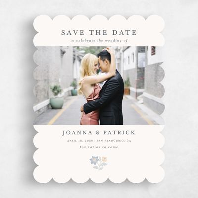 Beige Scalloped Wedding Save the Date - Petal Photo