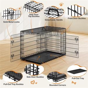 Yaheetech Double Door Collapsible Wire Dog Crate, Black