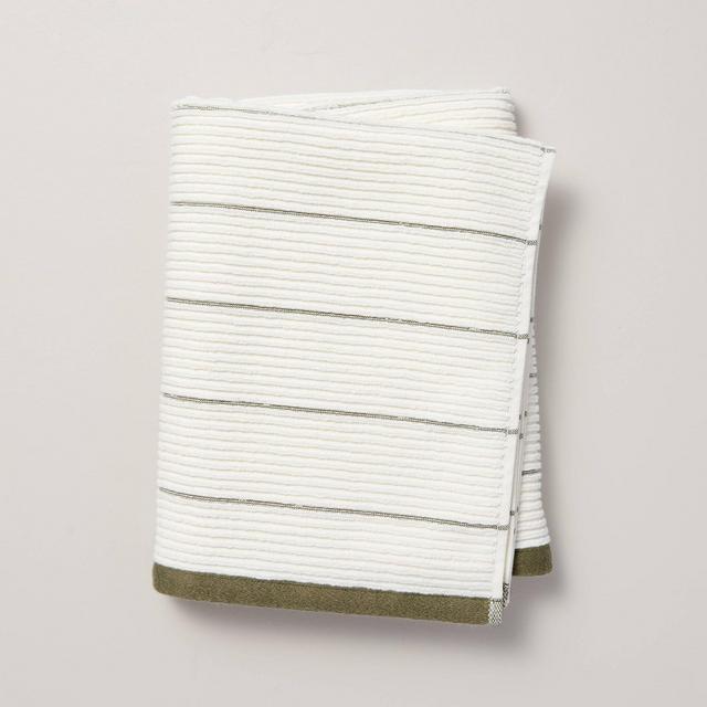 Ribbed Terry Bath Towel Cream/Green - Hearth & Hand™ with Magnolia