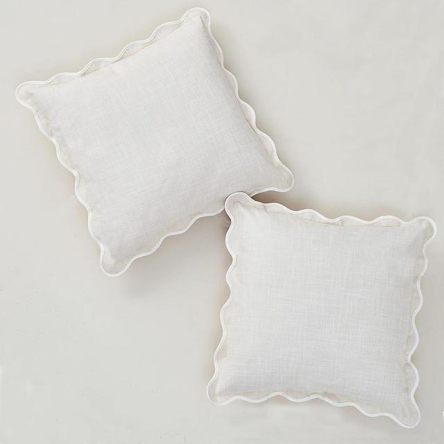 Mayler Yee Scalloped Throw Pillow Covers Set of 2 for Living Room, Soft Cotton & Cozy Linen, Boho Sytle Decorative Home (Beige, 20x20 Inch)