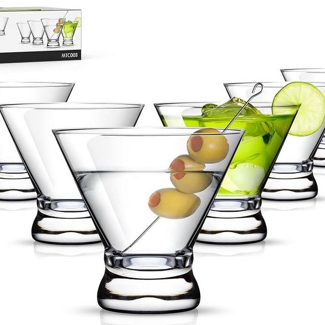 LUNA & MANTHA Martini Glasses Set of 6, Stemless Martini Cocktail Glasses for Margarita, Manhattan, Cosmopolitan, Home Bar, Evening Parties, Birthdays, Housewarming Gift, Crystal Clear 8 OZ