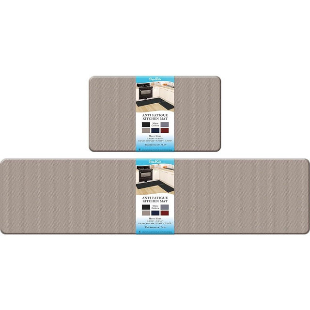 StepRite Kitchen Mats, 2PCS Kitchen Rugs, Cushioned Anti Fatigue Kitchen Mats for Floor, Non-Slip Standing Desk Mat, Waterproof Kitchen Rug Set for Kitchen, Floor, Office, 17.3"×30"+17.3"×70", Khaki