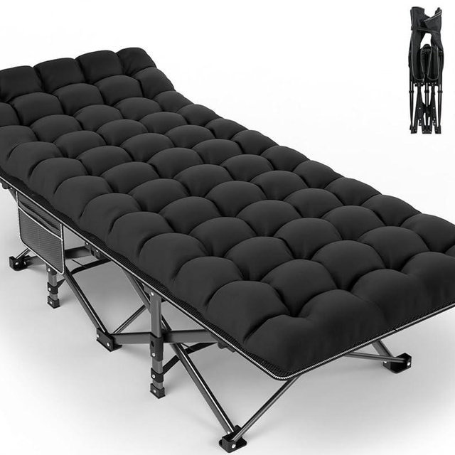 ZENPETIO Camping Cot for Adults, Heavy-Duty Portable Cot Bed with Mattress, Foldable Padded Sleeping Cots for Camping Travel Tent Day Bed Outdoor & Home Guest, Max Load 500 LBS, 75x28x15”