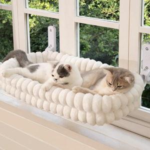CHEERPALS Cat Window Perch for Indoor Cats Hammock for Window with Reversible Cushion, Foldable Cat Window Bed for Large Cats and Kittens(White,Large)
