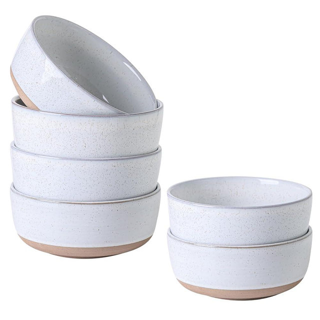 HASENSE 30 OZ Cereal Bowls, Porcelain Soup Bowls for Kitchen, 6 Inch Ceramic Cereal Bowls Set of 6 for Soup, Cereal, Oatmeal and Rice, Microwave and Dishwasher Safe, Bluish White