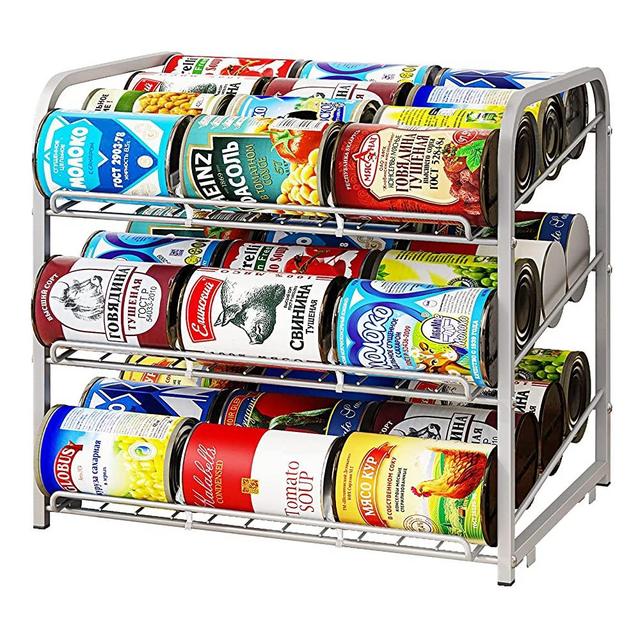 AIYAKA 3 Tier Stackable Can Rack Organizer,for food storage,kitchen cabinets or countertops,Storage for 36 cans,Silver