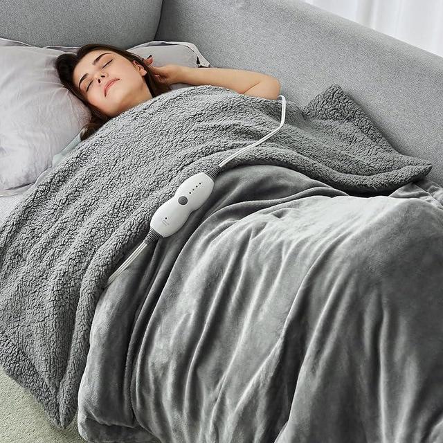 Heated Weighted Blanket, Sherpa Fleece Electric Throw Blanket 15 lbs for Adult, Fast Heating, Weighted Blankets Twin Size with 4 Heating Levels 2 Hours Timer Auto Off, 48 x 72 inches, Grey
