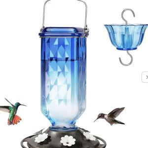 Kingsyard 24oz Leak Proof Glass Hummingbird Feeder: Blue