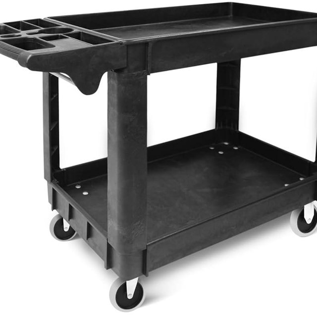 MaxWorks 80855 500-lb Utility Service PP Cart With Two Trays and Wheels 30 Inch X 16 Inch Overall Dimensions