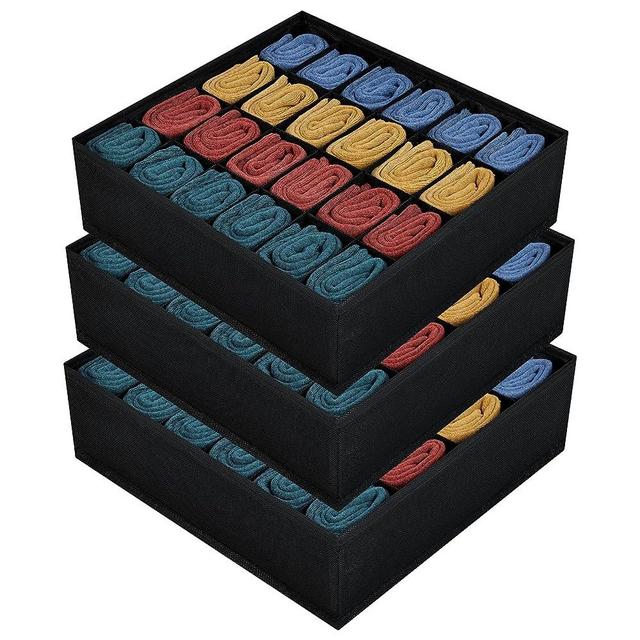 Joyoldelf Sock Drawer Organizer 3 Pack Sock Underwear Organizer Dividers 72 Cells Fabric Foldable Cabinet Closet Organizers and Storage (Black)