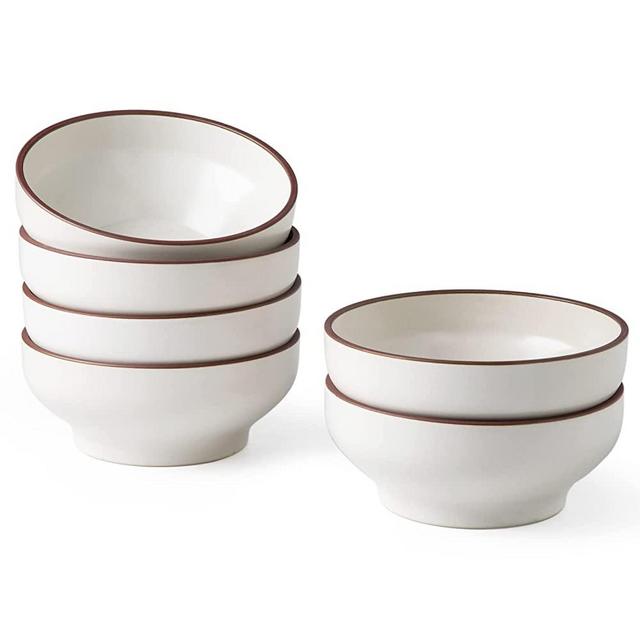 LERATIO Ceramic Bowls Set for Kitchen, 26oz Cereal Soup Bowls Set of 6 for Breakfast, Lunch, Dinner. Oven, Dishwasher, and Microwave Safe for Meals, Reactive Glaze , Matte White with Coffee Rim