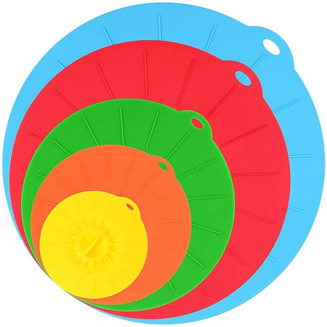 Microwave Covers, Silicone Food Lids sets, 5 Colorful Combo for Bowl Cup Pot Skillet Airtight Seal Super Suction Lid