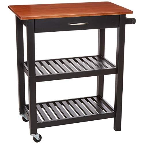 AmazonBasics Multifunction Rolling Kitchen Cart Island with Open Shelves - Cherry and Black