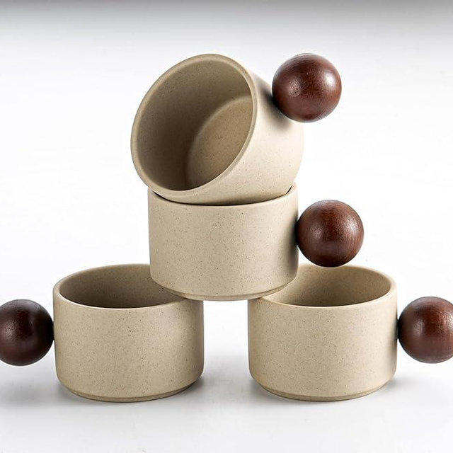 SYJAN HOME Procelain Stackable 6 OZ Cappuccino Cup Set of 4,Coffee Mugs with Round Handle,Small Coffee Cups for Latte,Americano,Double Shot,Tea (Natural Beige, 6, ounces)