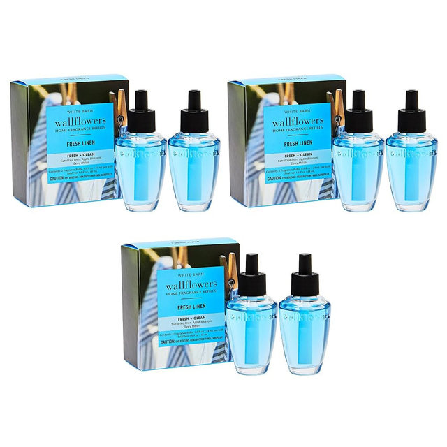 Bath & Body Works Fresh Linen Wallflowers Refills - Plug-In Air Freshener Refill for At-Home Use - Always-On Fragrance -Natural Essential Oils - Room-Filling Fragrance - Thoughtful Gift - 6-Pack