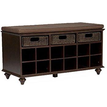 Southern Enterprises Chelmsford Entryway Shoe Storage Bench, Espresso Finish