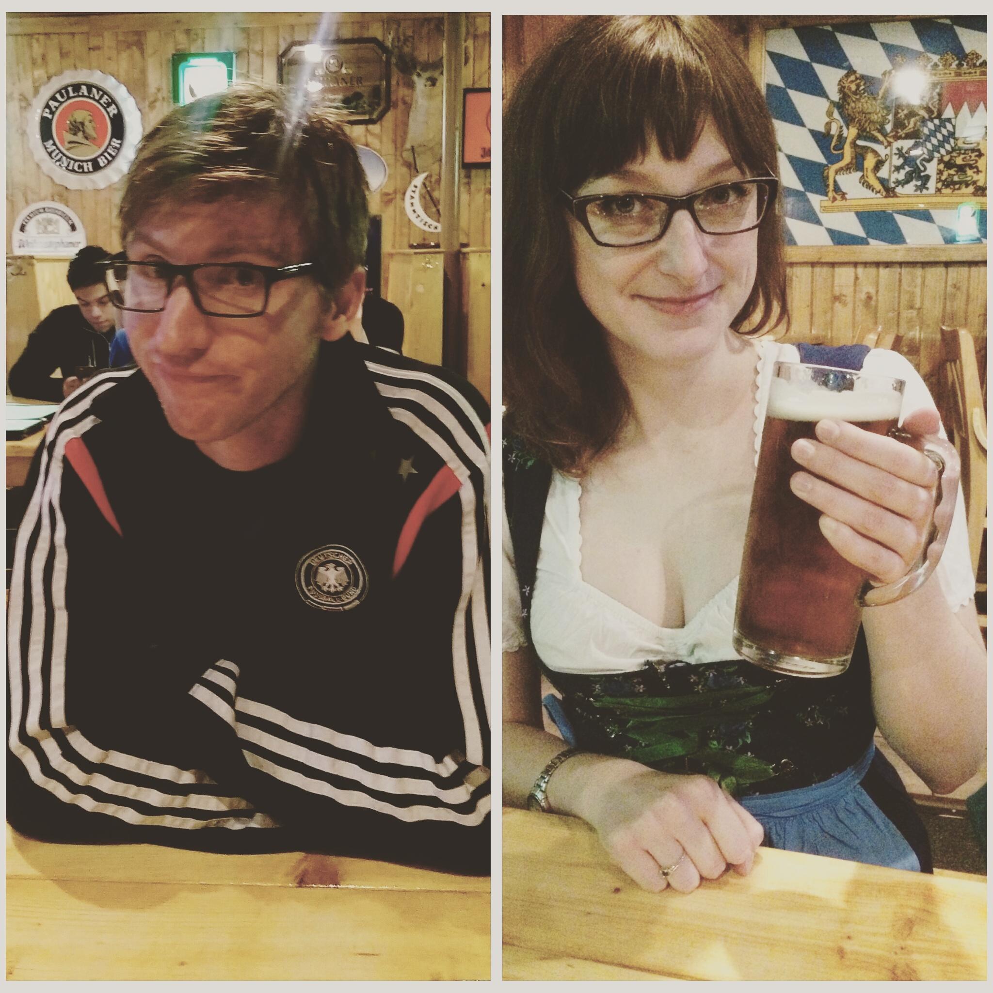 Partaking in Oktoberfest has become a favorite pastime of Molly's, and Brad is a willing participant. However, it would seem lederhosen are out of the question.