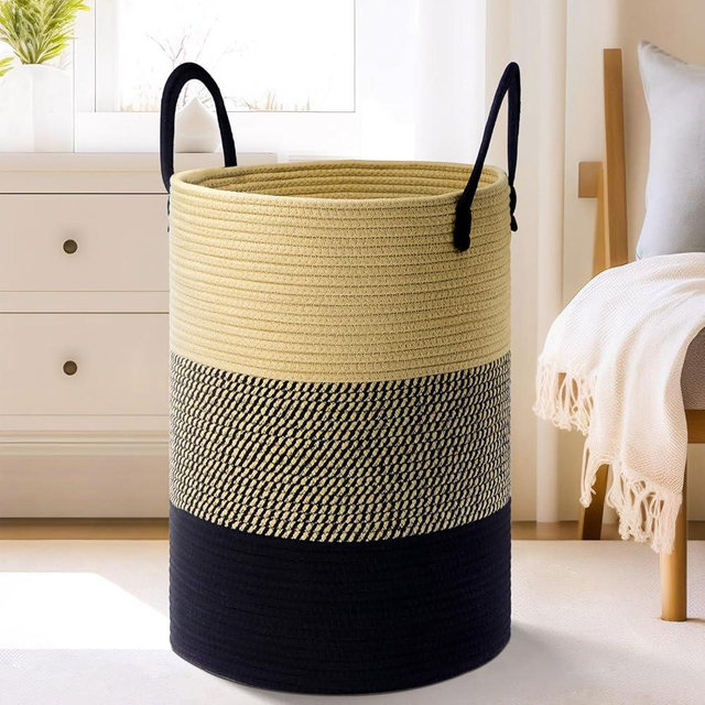 Artfeel Laundry Basket,Woven Cotton Rope Laundry Hamper,60L for Decorative Storage of Dirty Clothes,Toys and Blankets in Bathroom,Bedroom and Living Room