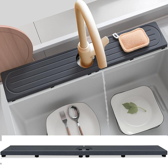 Fast Drying Stone Faucet Mat for Kitchen Sink with Raised Feet, Water Absorbent Diatomite Stone Sink Tray, Faucet Sink Splash Guard, Prevents Moisture Buildup, Durable Protector for Bathroom Counter