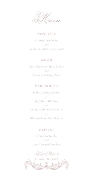 Lezzeno | Grayed Mauve | Zola Wedding Menus