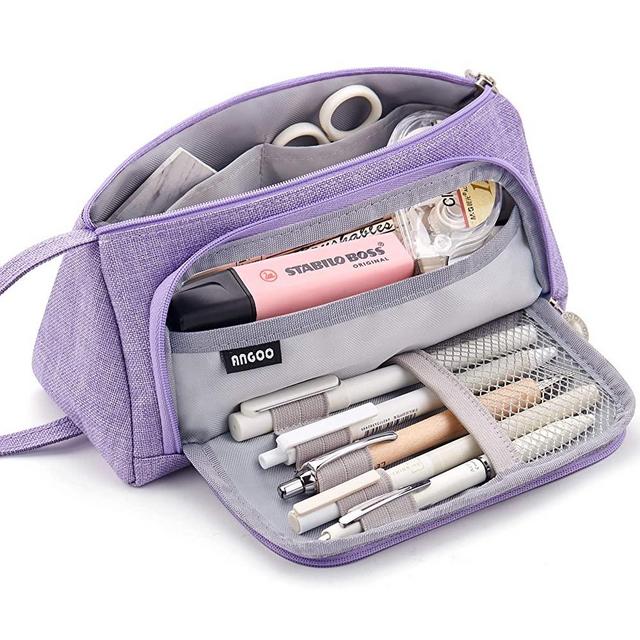 EASTHILL Big Capacity Pencil Case Canvas High Large Storage Pouch Marker Pen Case Simple Stationery Bag School College Office Organizer for Teens Girls Adults Student - Purple