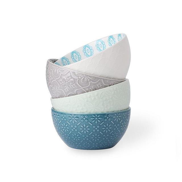 Signature Housewares Pad Print Set of 4 Assorted 6" Bowls, 28oz, PP13 Aqua