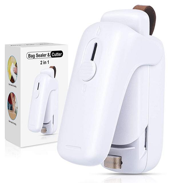 EZCO Bag Sealer Mini, Handheld Bag Heat Vacuum Sealer, 2 in 1 Heat Sealer & Cutter Portable Bag Resealer Machine Food Saver for Plastic Bags Storage Snack Cookies Fresh (Battery Included)