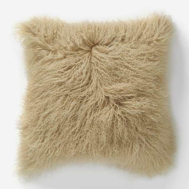 Mongolian Lamb Pillow Cover, 16"x16" Pebble