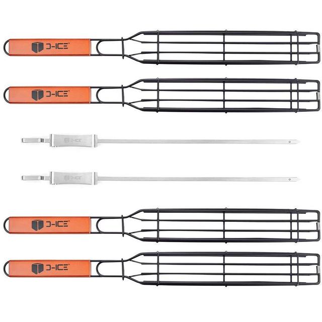 D-ICE - Grilling Basket & Kabob Skewers - Set of 4 Non-Stick Kabob Grilling Baskets - BBQ Grill - Fish, Vegetable, Onion, Chicken and Meat. Comes with a Set of 2 Shashlik Skewers