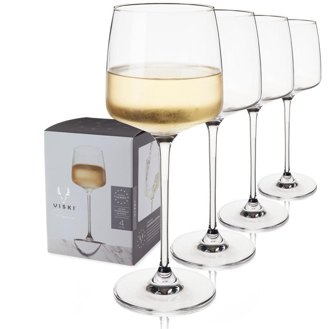Viski Reserve Julien Crystal Wine Glasses - European Crafted White Wine Glasses Stemmed Set of 4 - 16oz Wine Glass for Special Occasions Gift Ideas