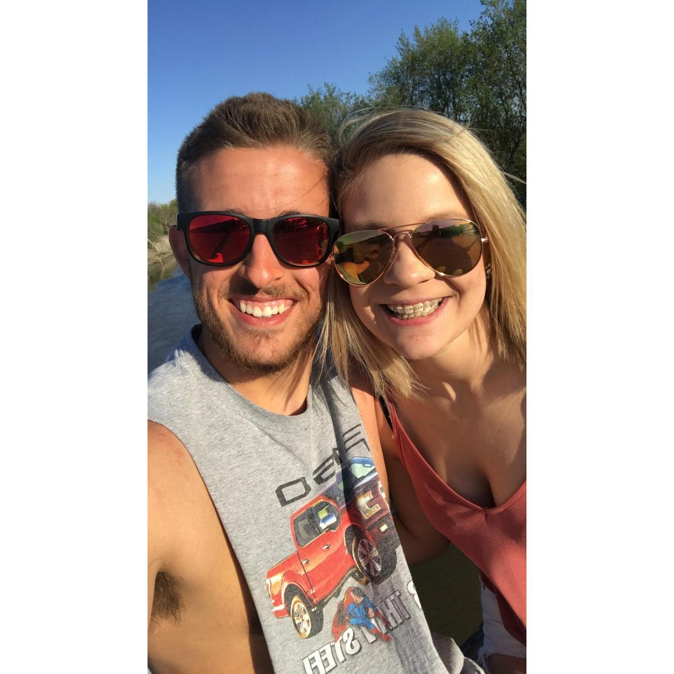 First time shooting clay pigeons... Katy totally won.