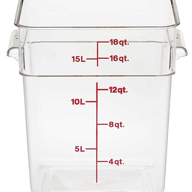 Cambro Camwear Polycarbonate Square Food Storage container, 18 Quart, Clear