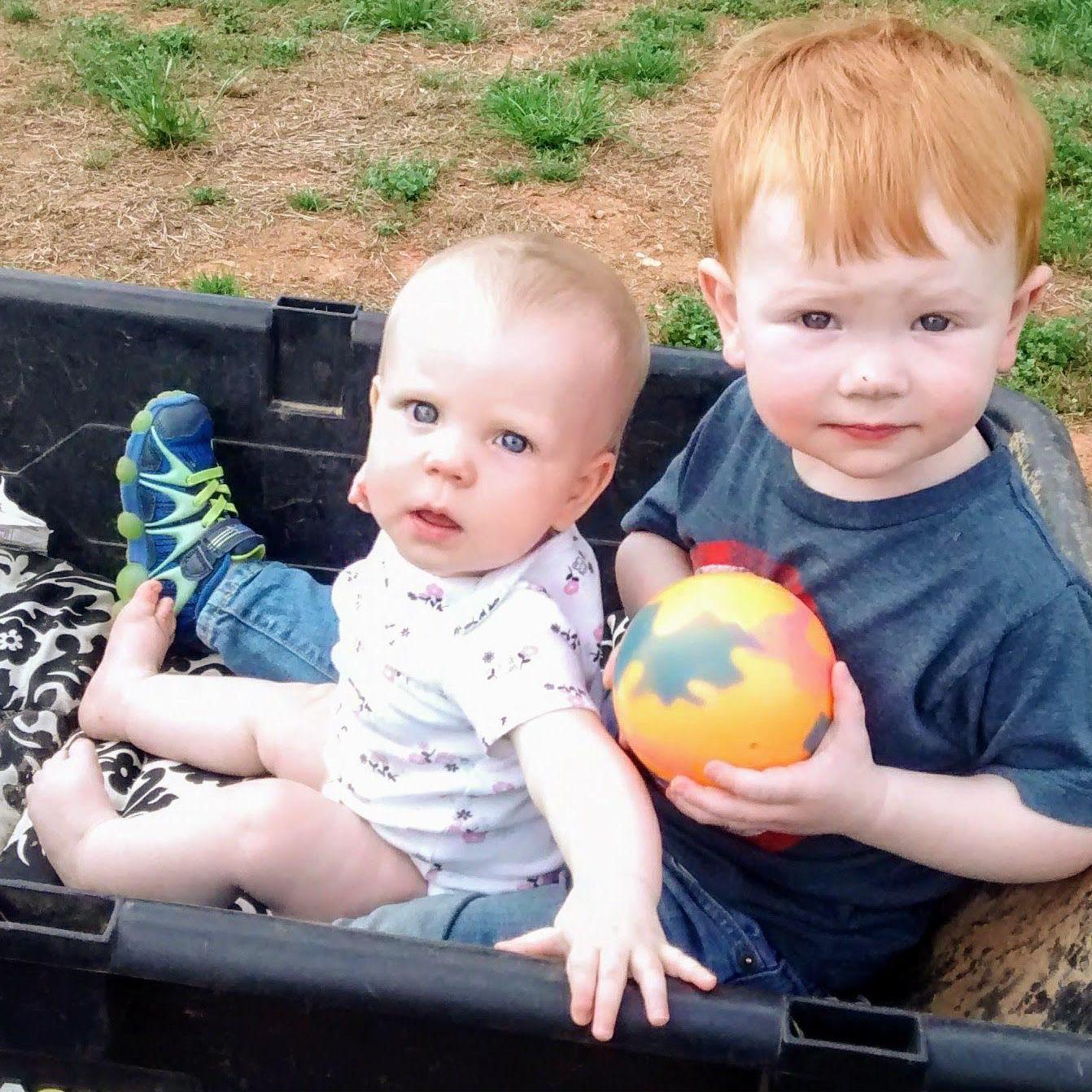loving wagon rides in 2017. Emma is 1 and Micah is 2