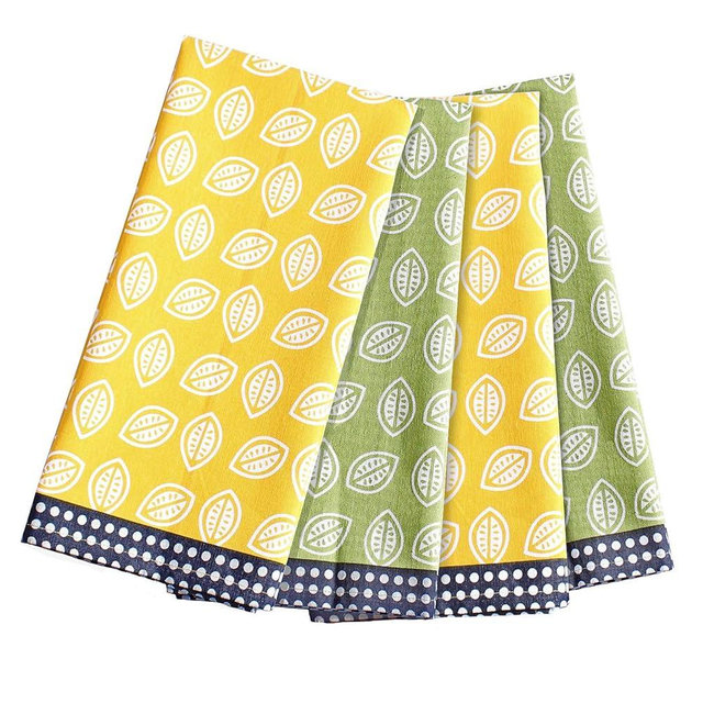 ACCENTHOME Cotton Kitchen Towels Set of 4 - Absorbent Tea Towels With Lemon Slice Print 2+2 Each Design - Multi-Purpose Linen for Drying and Hand Use 20x28
