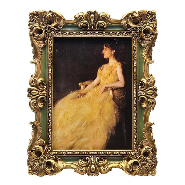 CISOO 5x7 Vintage Picture Frame Antique Ornate Green and Gold Photo Frame, for Table Top and Wall Display, Decorative Floral Design Retro Home Decor, Photo Gallery Art