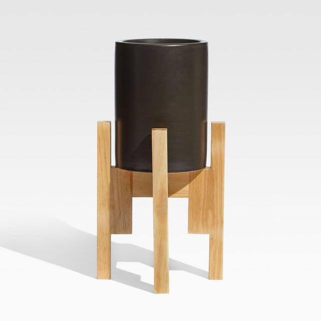 Eero Medium Black Planter with Wood Stand