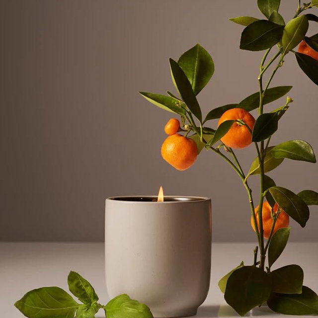 Homecourt Luxury Scented Candle, Mandarin Basile Scent, 60-Hour Burn Time, Soy Wax Blend, Organic Cotton Wick, Kiln-Fired Reusable Ceramic Vessel, 8 Oz, 2.0