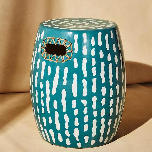 Striped Ceramic Stool - Turquoise